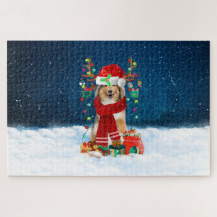 Ruwe Collie hond met kerstcadeaus Legpuzzel
