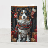 Ruwe Collie Hond Met Kerstcadeaus Open Haard Kaart (Voorkant)