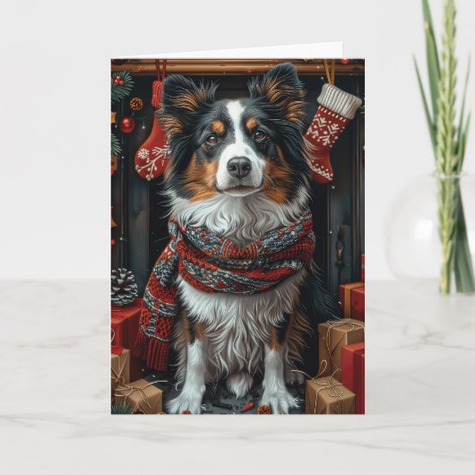 Ruwe Collie Hond Met Kerstcadeaus Open Haard Kaart (Voorkant)