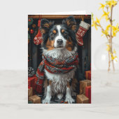 Ruwe Collie Hond Met Kerstcadeaus Open Haard Kaart (Gele Bloem)