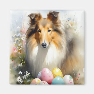 Ruwe Collie-hond met Pasen Eieren Vakantie  Magneet