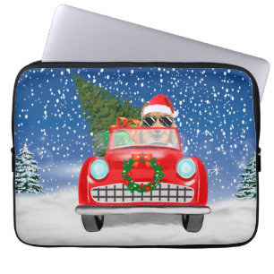 Ruwe Collie-hond rijdt auto in sneeuw Kerstmis Laptop Sleeve