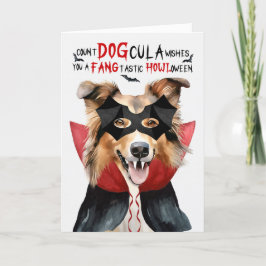 Ruwe Collie Hond Telt DOGcula Halloween Feestdagen Kaart