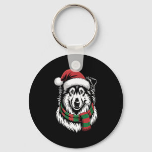 Ruwe Collie Hond Xmas Kerstman Hoed Sjaal Kerstmis Sleutelhanger