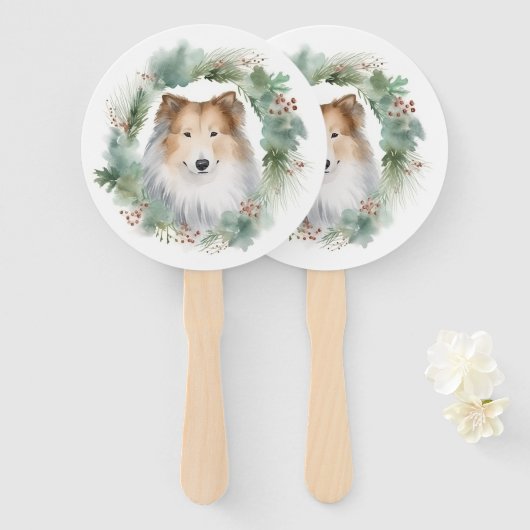 Ruwe Collie Kerst Krans Festieve Pup Handwaaier (Voorkant en achterkant)