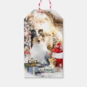 Ruwe Collie & Kitten - Gepersonaliseerde Kerstmis Cadeaulabel (Voorkant)