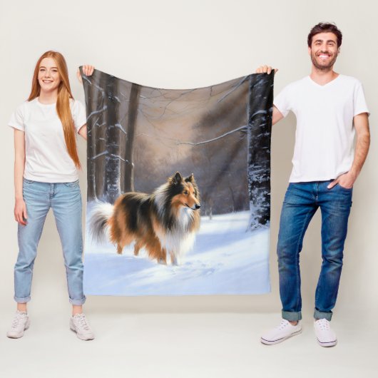 Ruwe Collie Laat het Sneeuwen Kerstmis Fleece Deken (In situ)