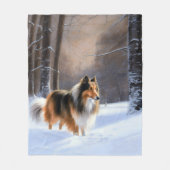 Ruwe Collie Laat het Sneeuwen Kerstmis Fleece Deken (Voorkant)