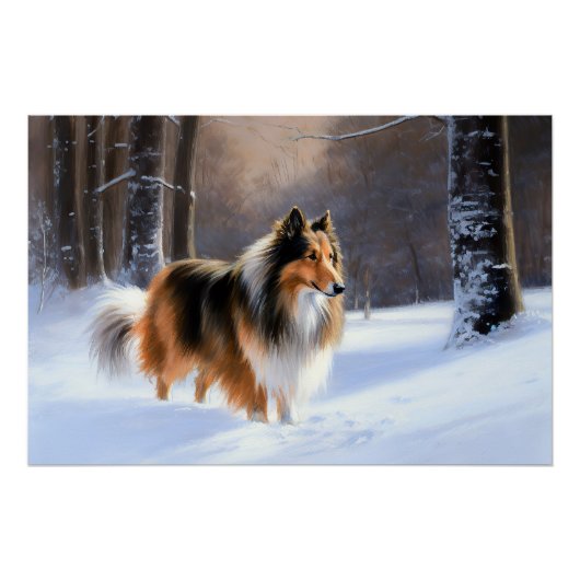 Ruwe Collie Laat het Sneeuwen Kerstmis Perfect Poster (Voorkant)