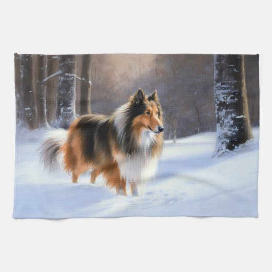 Ruwe Collie Laat het Sneeuwen Kerstmis Theedoek (Horizontaal)
