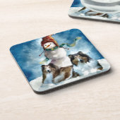 Ruwe Collie met Snowman Kerstmis Bier Onderzetter (Linkerzijde)
