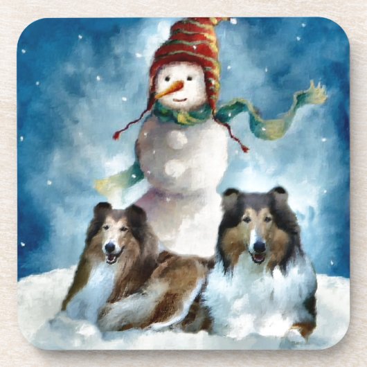 Ruwe Collie met Snowman Kerstmis Bier Onderzetter (Voorkant)