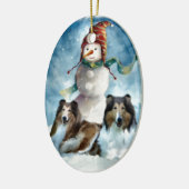 Ruwe Collie met Snowman Kerstmis Keramisch Ornament (Links)