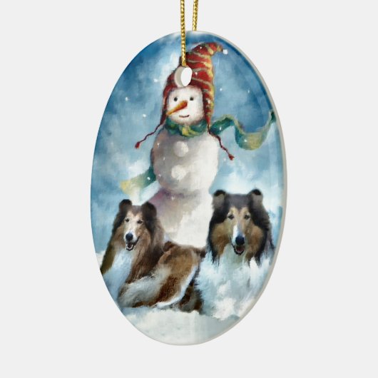 Ruwe Collie met Snowman Kerstmis Keramisch Ornament (Links)