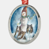 Ruwe Collie met Snowman Kerstmis Metalen Ornament (Links)