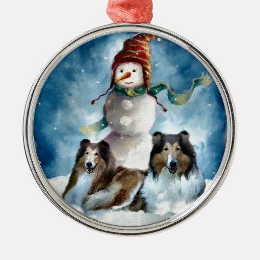 Ruwe Collie met Snowman Kerstmis Metalen Ornament (Voorkant)