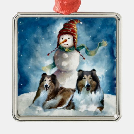 Ruwe Collie met Snowman Kerstmis Metalen Ornament (Voorkant)