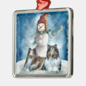 Ruwe Collie met Snowman Kerstmis Metalen Ornament (Links)