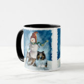 Ruwe Collie met Snowman Kerstmis Mok (Voorkant links)