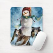 Ruwe Collie met Snowman Kerstmis Muismat (Met muis)