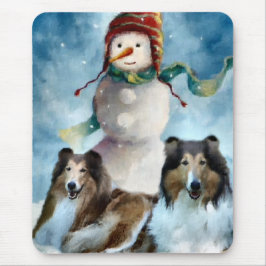Ruwe Collie met Snowman Kerstmis Muismat
