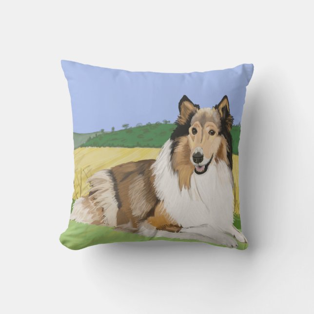 Ruwe Collie met velden Kussen (Voorkant)