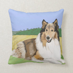 Ruwe Collie met velden Kussen