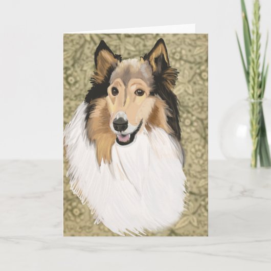 Ruwe Collie op een bruine Floral achtergrond  Kaart (Voorkant)