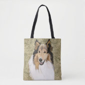 Ruwe Collie op een bruine Floral achtergrond Tote Bag (Voorkant)