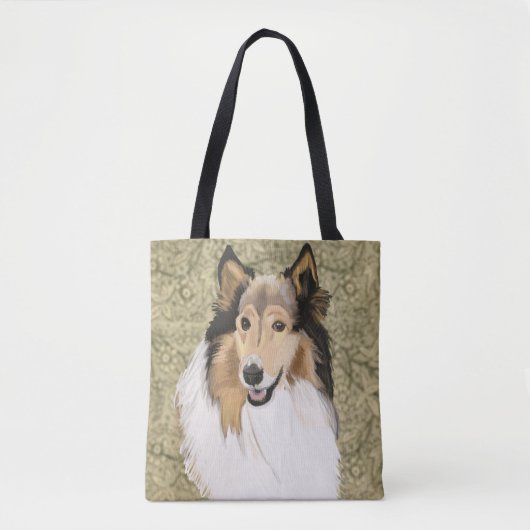 Ruwe Collie op een bruine Floral achtergrond Tote Bag (Voorkant)