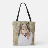 Ruwe Collie op een bruine Floral achtergrond Tote Bag (Achterkant)