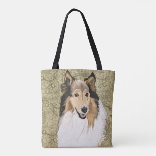 Ruwe Collie op een bruine Floral achtergrond Tote Bag (Achterkant)