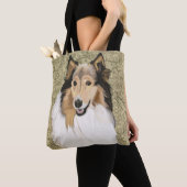 Ruwe Collie op een bruine Floral achtergrond Tote Bag (Dichtbij)