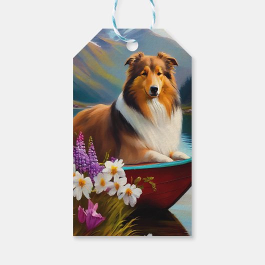 Ruwe Collie op een peddel: een Schilderachtig avon Cadeaulabel (Achterkant)