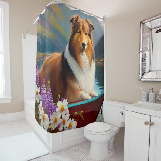 Ruwe Collie op een peddel: een Schilderachtig avon Douchegordijn (In situ)