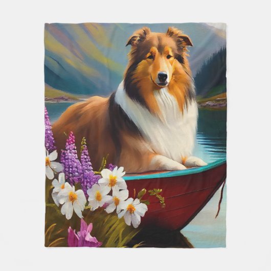 Ruwe Collie op een peddel: een Schilderachtig avon Fleece Deken (Voorkant)
