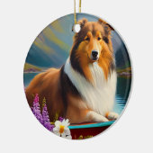 Ruwe Collie op een peddel: een Schilderachtig avon Keramisch Ornament (Links)