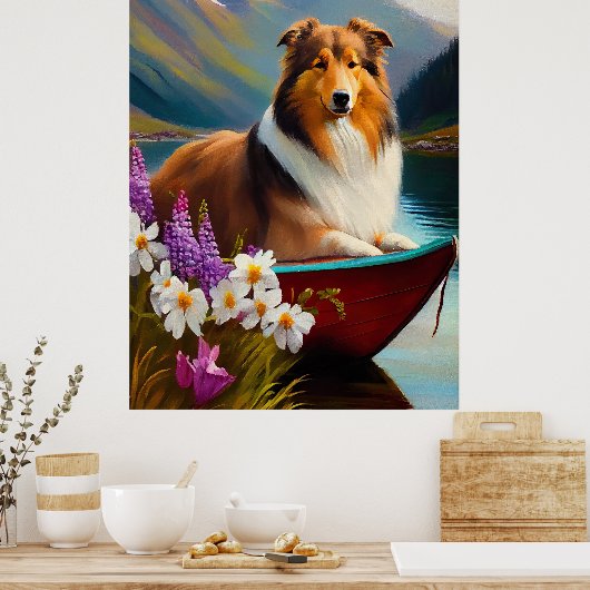 Ruwe Collie op een peddel: een Schilderachtig avon Poster (Keuken)