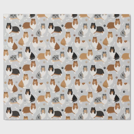 Ruwe Collie Paws en Botten Cadeaupapier (Vlak)