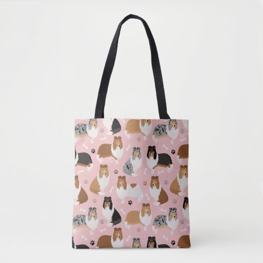 Ruwe Collie Paws en Botten Canvas tas (Voorkant)