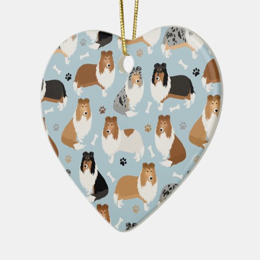 Ruwe Collie Paws en Botten Keramisch Ornament (Links)