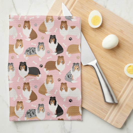 Ruwe Collie Paws en Botten Kitchen Towel Theedoek (Quarter Fold)