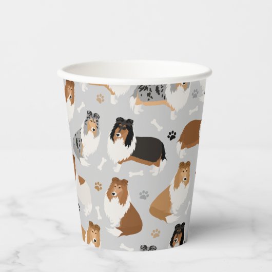Ruwe Collie Paws en Botten Papieren Bekers (Voorkant)
