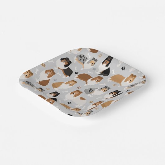 Ruwe Collie Paws en Botten Papieren Bordje (Gebogen)
