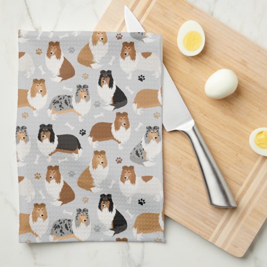 Ruwe Collie Paws en Botten Theedoek (Quarter Fold)