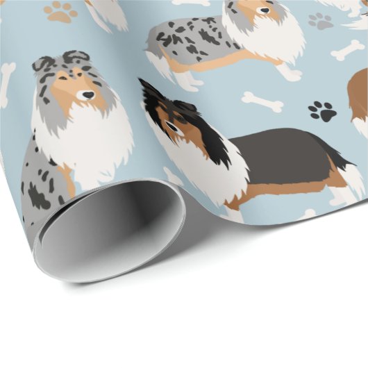 Ruwe Collie Paws en Botten Verpakkingspapier Cadeaupapier (Rol Hoek)
