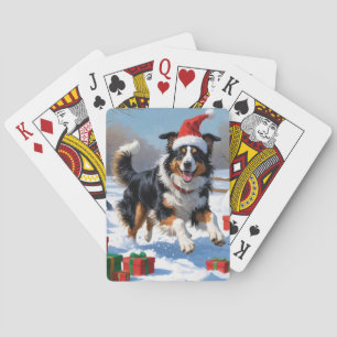 Ruwe Collie Rent in de Sneeuw met Kerstmuts Pokerkaarten