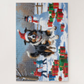 Ruwe Collie Rent in Sneeuw met Kerstmuts Legpuzzel (Verticaal)