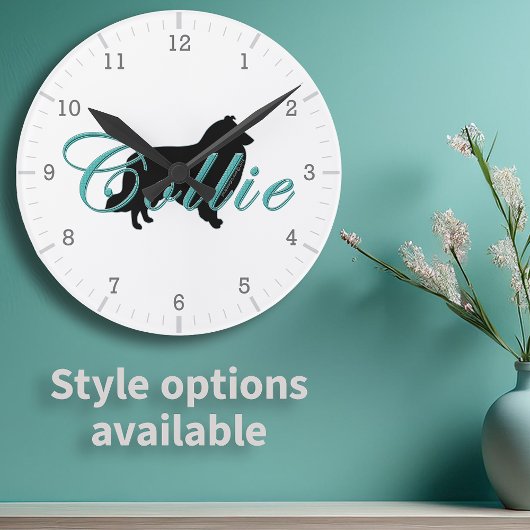 Ruwe Collie Silhouet Teal Script Tekst Ronde Klok