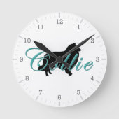 Ruwe Collie Silhouet Teal Script Tekst Ronde Klok (Voorkant)
